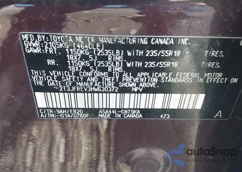 2017 Toyota Rav4 Se from USA, damaged, VIN 2T3JFREV3HW630372
